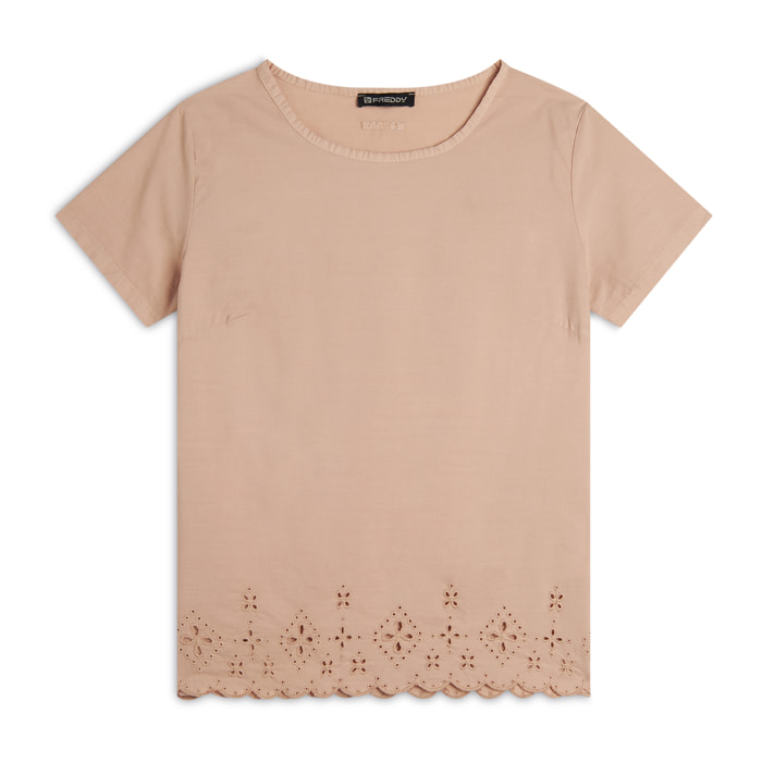 T-shirt regular in cotone con ricami Sangallo