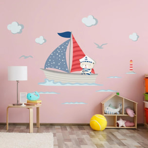 Sticker mural - Ambiance Sticker - OURSON CAPITAINE DE BATEAU - 100x120cm