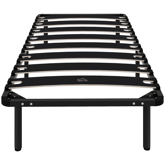 Somier 90x190 cm, Altura 26 cm, Estructura de Cama de Plataforma de Acero con Espacio de Almacenamiento Debajo y Láminas de Álamo, Fácil de Montar, Carga 300 kg, Negro