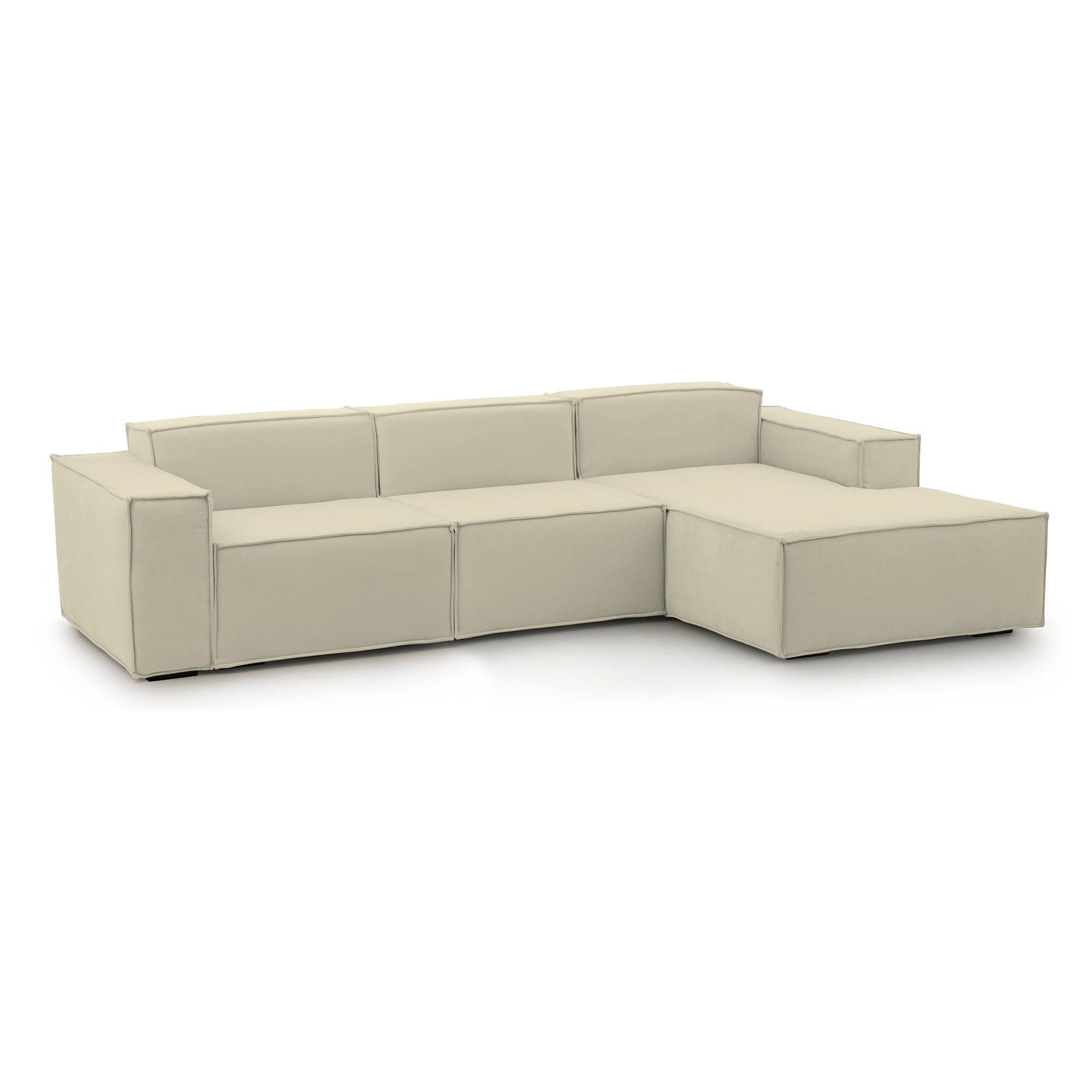 Divano fisso Giovanna, Divano componibile a 3 posti con penisola destra, 100% Made in Italy, Sofà moderno in tessuto, Cm 300x170h70, Beige