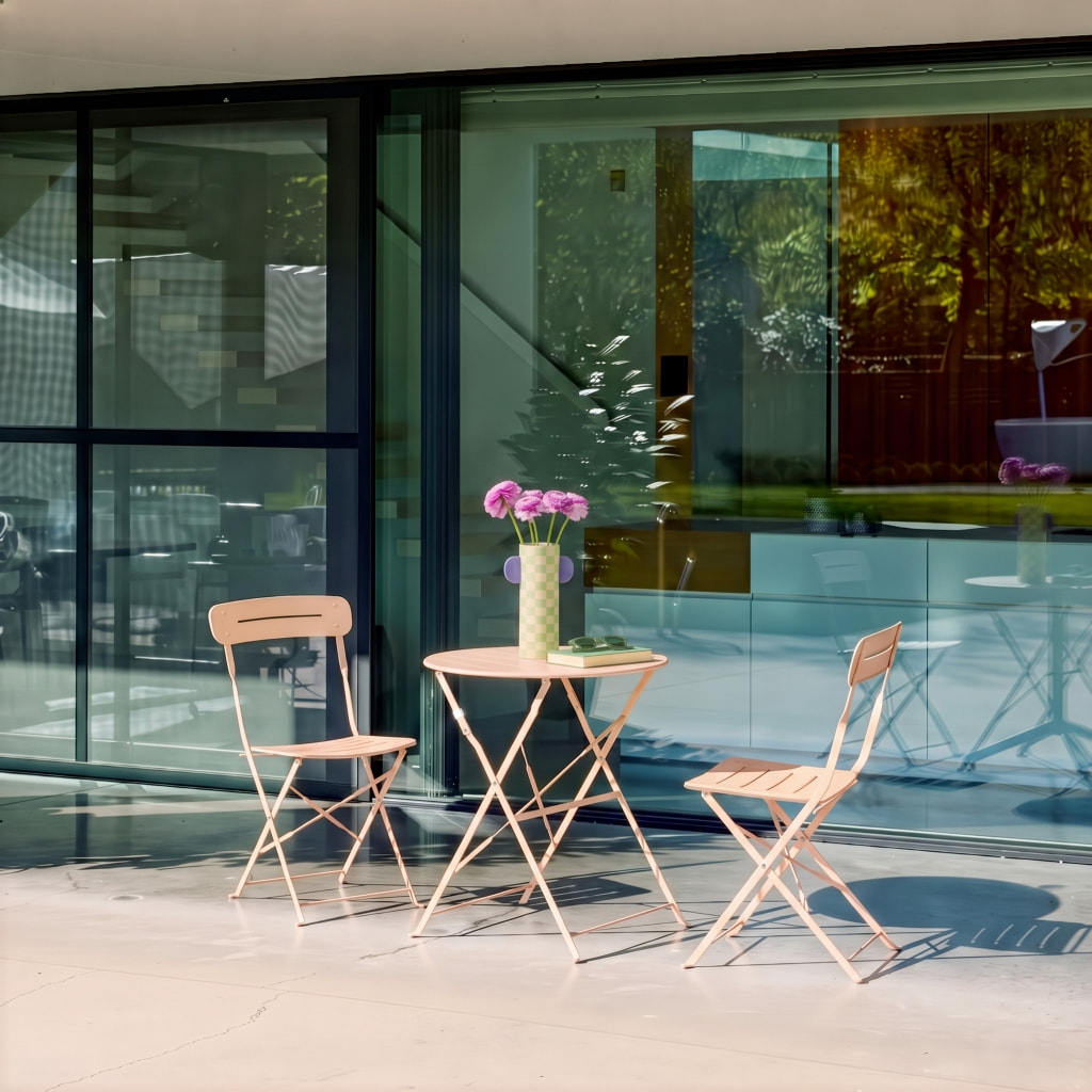 Table de jardin bistrot pliante ronde acier + 2 assises BALCONEA