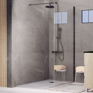 Paroi de Douche | Panneau Fixe | 100 X 195 cm | Profil Noir | Verre Tempéré de 8 mm d'Épaisseur | Traitement Anti-Calcaire | Alday