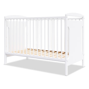 Lit Bébé Évolutif Margot 60x120 cm en Bois, Blanc, Sommier Réglable 3 Hauteurs, Barreaux Amovibles