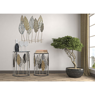 TAVOLINETTI IN FERRO E LEGNO FOGLIE COPPIA CM 38X55-33X50