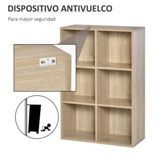 Estantería para Libros Estantes de Madera de 3 Niveles con 6 Cubos de Almacenaje para Sala de Estar Dormitorio Oficina 65,5x30x97,5 cm Roble