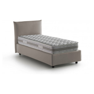 Letto singolo Daisy, Letto contenitore con rivestimento in tessuto, 100% Made in Italy, Apertura frontale, con materasso Cm 80x190 incluso, Tortora