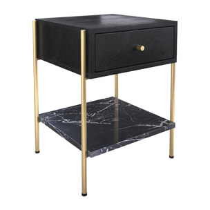 Table de chevet 1 tiroir en bois noir et métal doré - Doori