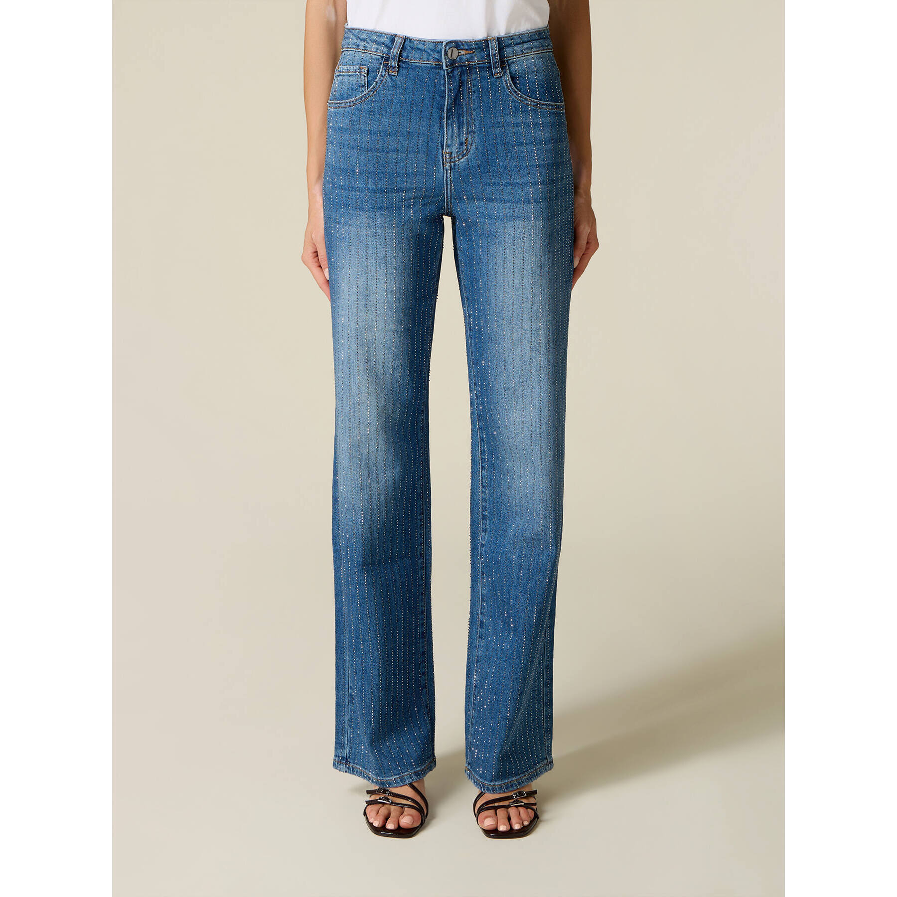 Oltre - Jeans palazzo con micro cristalli - Blu