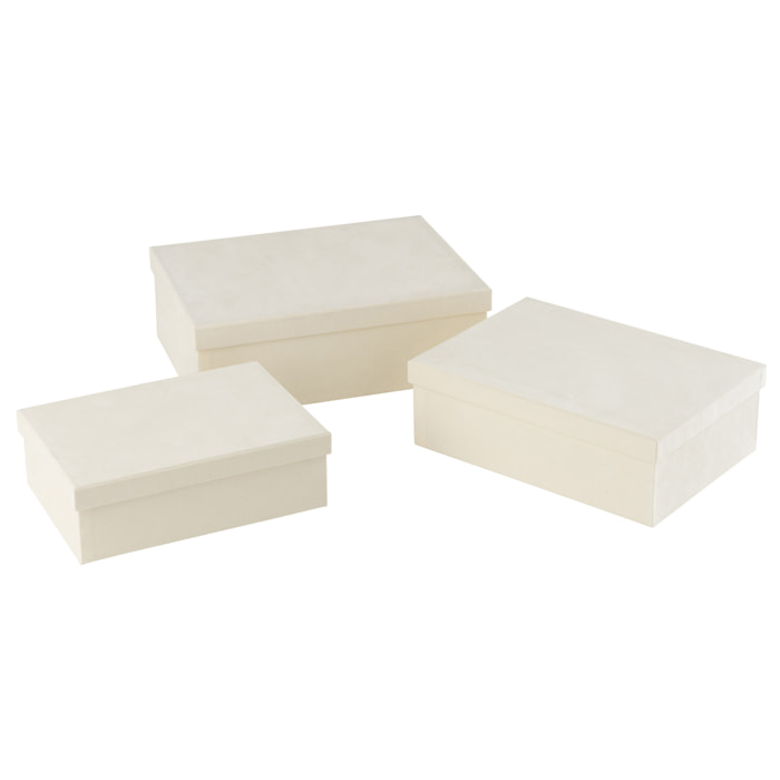 J-Line boîte Rectangle - velours/papier - blanc - 3 pcs