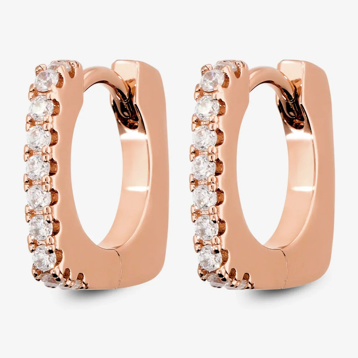 Orecchini Quadrati con Pavé di Cubic Zirconia Bianche placcati Oro Giallo 18Kt