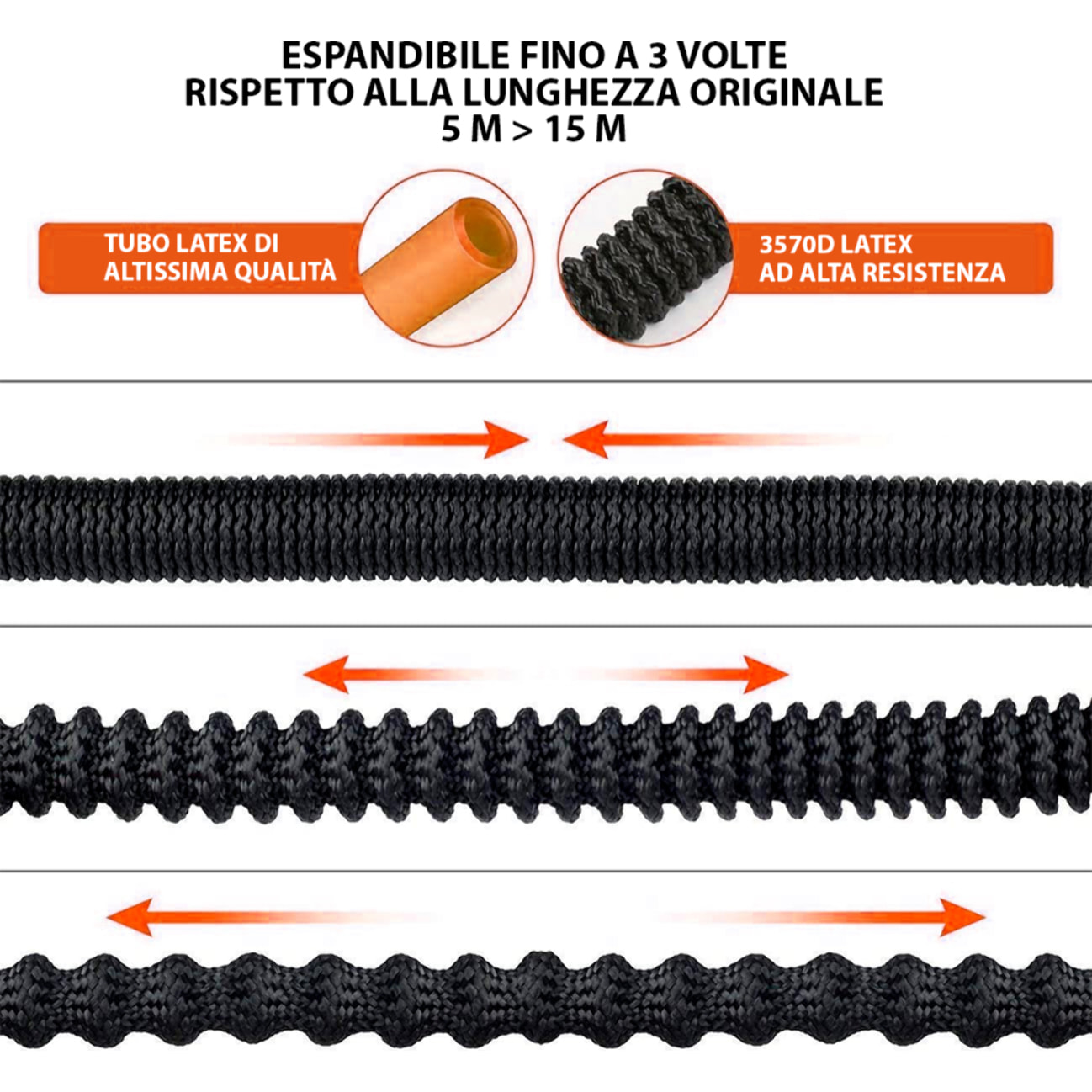 Tubo Da Giardino Estensibile Da 5 a 15 Metri Raccordi Ottone Massiccio Tubo Flessibile Per Acqua Valvola Di Arresto E Ugello Multifunzione 8 Funzioni