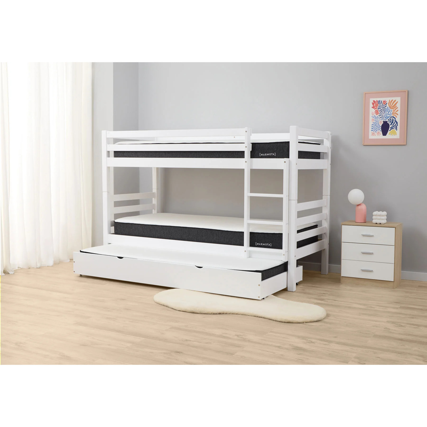 Litera Marmota con Cajón - 2 Camas de 90 - Multiposición - Práctica y resistente