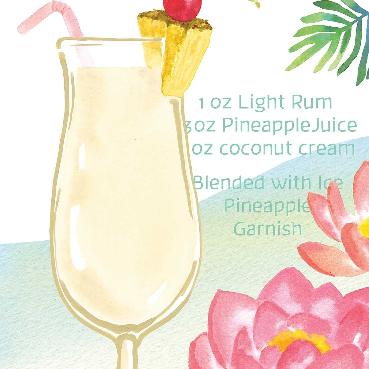 Affiche Pina colada en aquarelle Affiche sous cadre bois