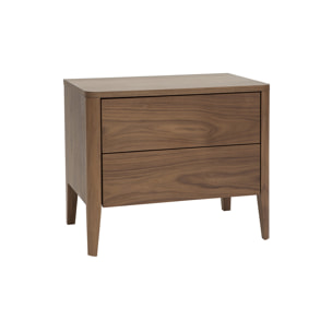 Table de chevet avec rangements 2 tiroirs bois foncé noyer L60 cm BENJA