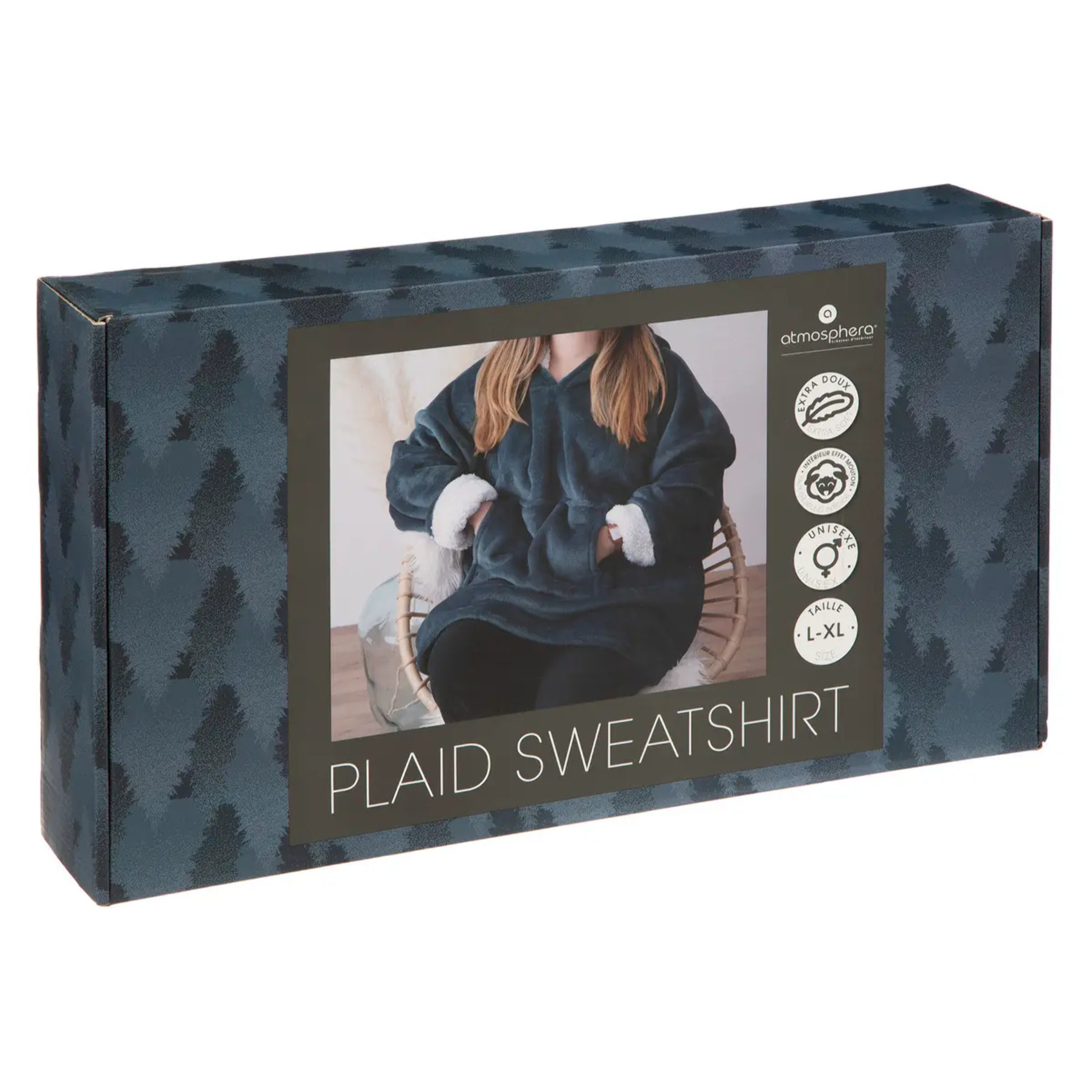 Plaid sweatshirt à capuche bleu égéen L-XL