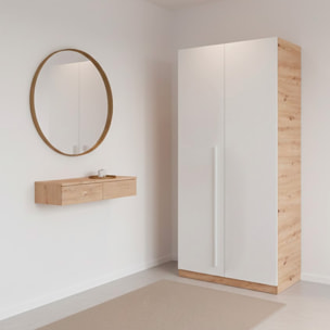 Armadio A 2 Ante Con Asta Appendiabiti E 3 Ripiani Armadietto Mobile Guardaroba Mobiletto Moderno Cameretta Camera 90 x 200 x 52 Cm Bianco E Rovere