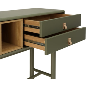 ETHAN - Console verte 3 tiroirs et 1 niche en bois naturel