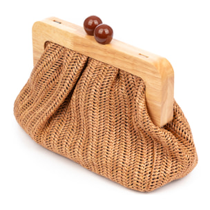 Benestare Bolso bandolera Mujer. Tela con detalles de madera natural y piel sintética.