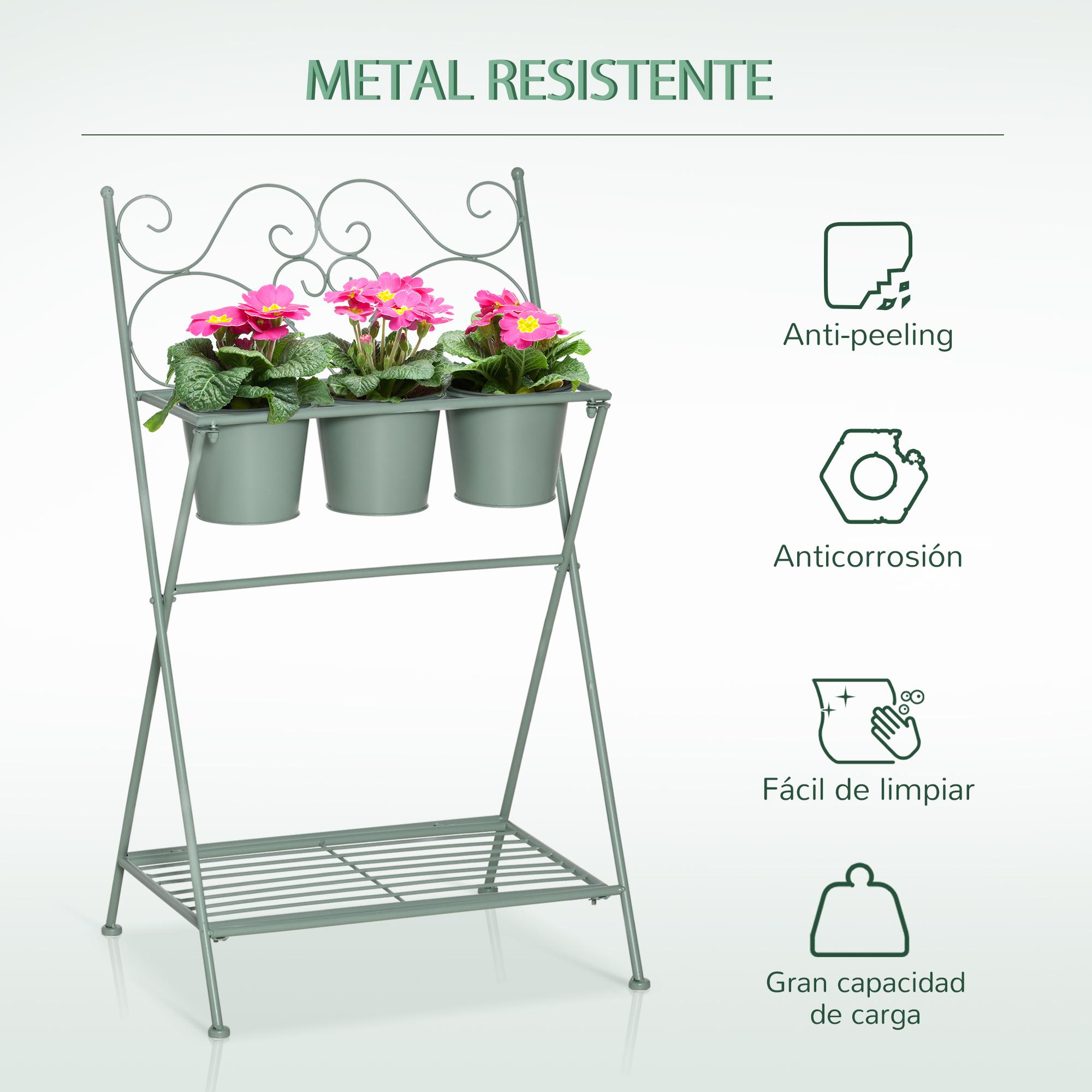 Outsunny Soporte Metal para Plantas Plegable con 3 Macetas Estante 47x37x78,5 cm