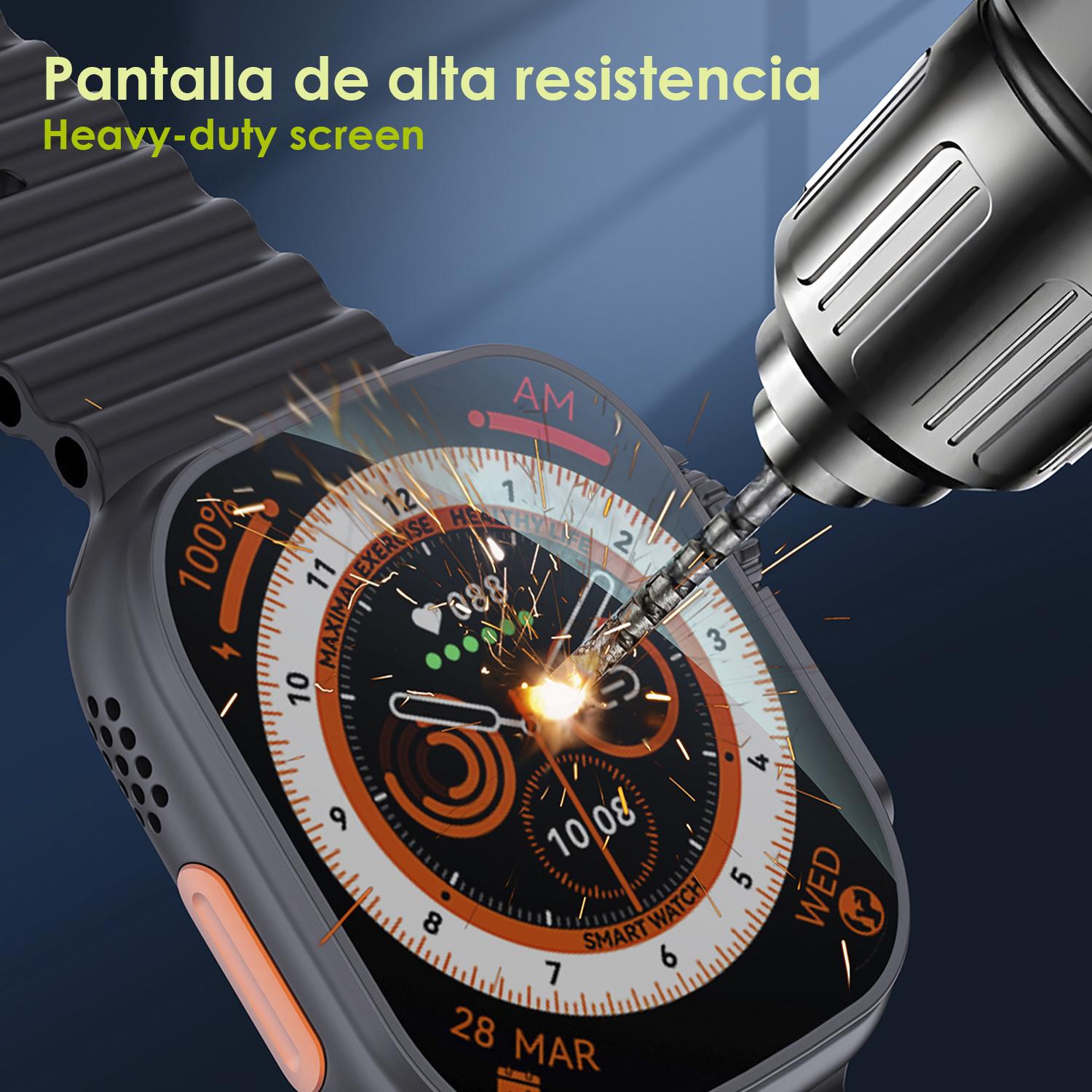 DAM Smartwatch DT8 Ultra con pantalla de 2.0 pulgadas HR y función Always-On display. Widgets personalizables. Correa Sea band. 4,8x1,3x4,3 Cm. Color: Plata