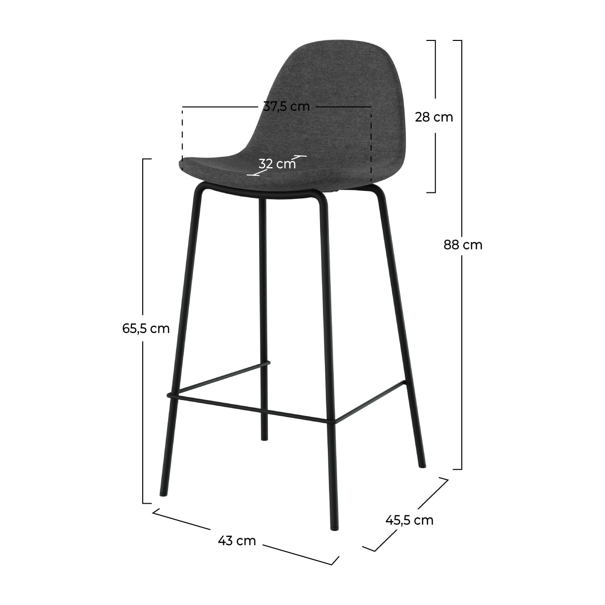 Lot de 2 chaises pour îlot central en tissu gris foncé 65,5 cm - Henrik