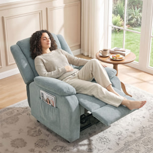 Sillón Relax Reclinable Eléctrico, Sillón Reclinable de Lino, con Asiento con Muelles, Respaldo Grueso, Reposapiés, Reposabrazos Anchos, Mando, Puerto USB y 2 Bolsillos Laterales, Verde