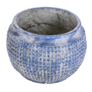 Vaso Cachepot In Ceramica Con Trama Geometrica. Larghezza 39 Cm - Pezzi 1 - 39X26X39cm - Colore: Blu - Bianchi Dino - Ceramica