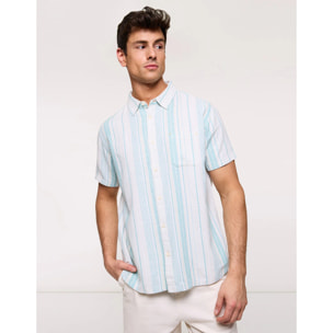Camisa Rayas Manga Corta Turquesa - Kurezo