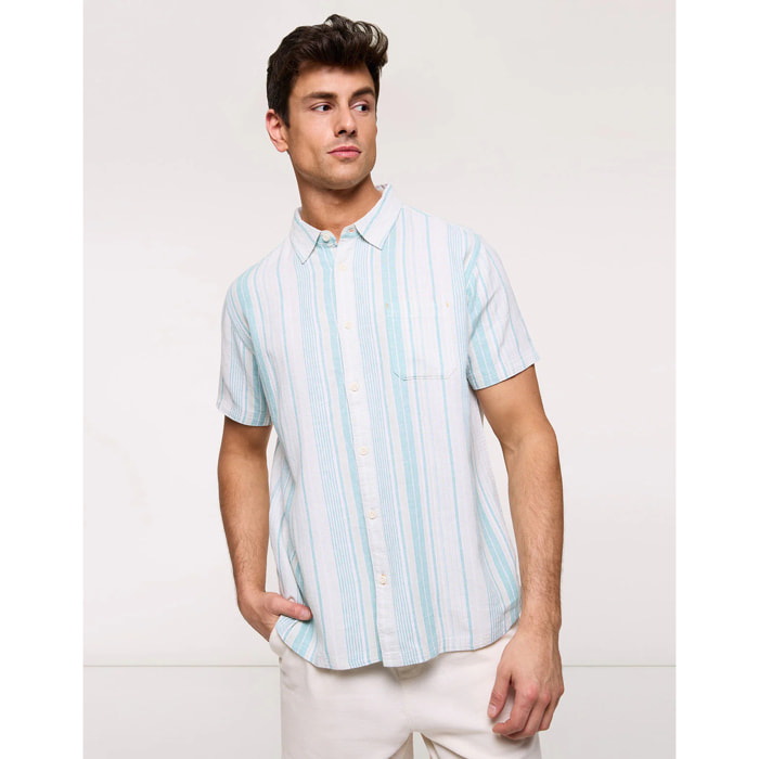 Camisa Rayas Manga Corta Turquesa - Kurezo