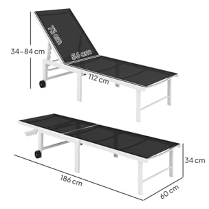 Tumbona Reclinable Tumbona Jardín Exterior con Ruedas Respaldo Ajustable en 5 Niveles y Estructura de Acero Carga 120 kg para Patio Terraza Balcón 166x60x84 cm Gris