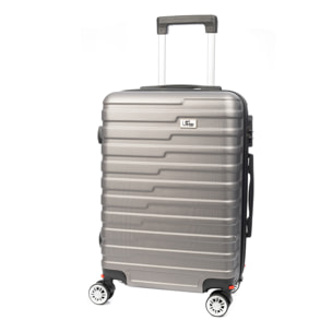 DAM Valigia da cabina Trolley in materiale leggero ABS ad alta resistenza. Chiusura numerica e 4 ruote doppie estraibili e rotanti a 360°. 37x24x56 Cm. Colore: Grigio Scuro