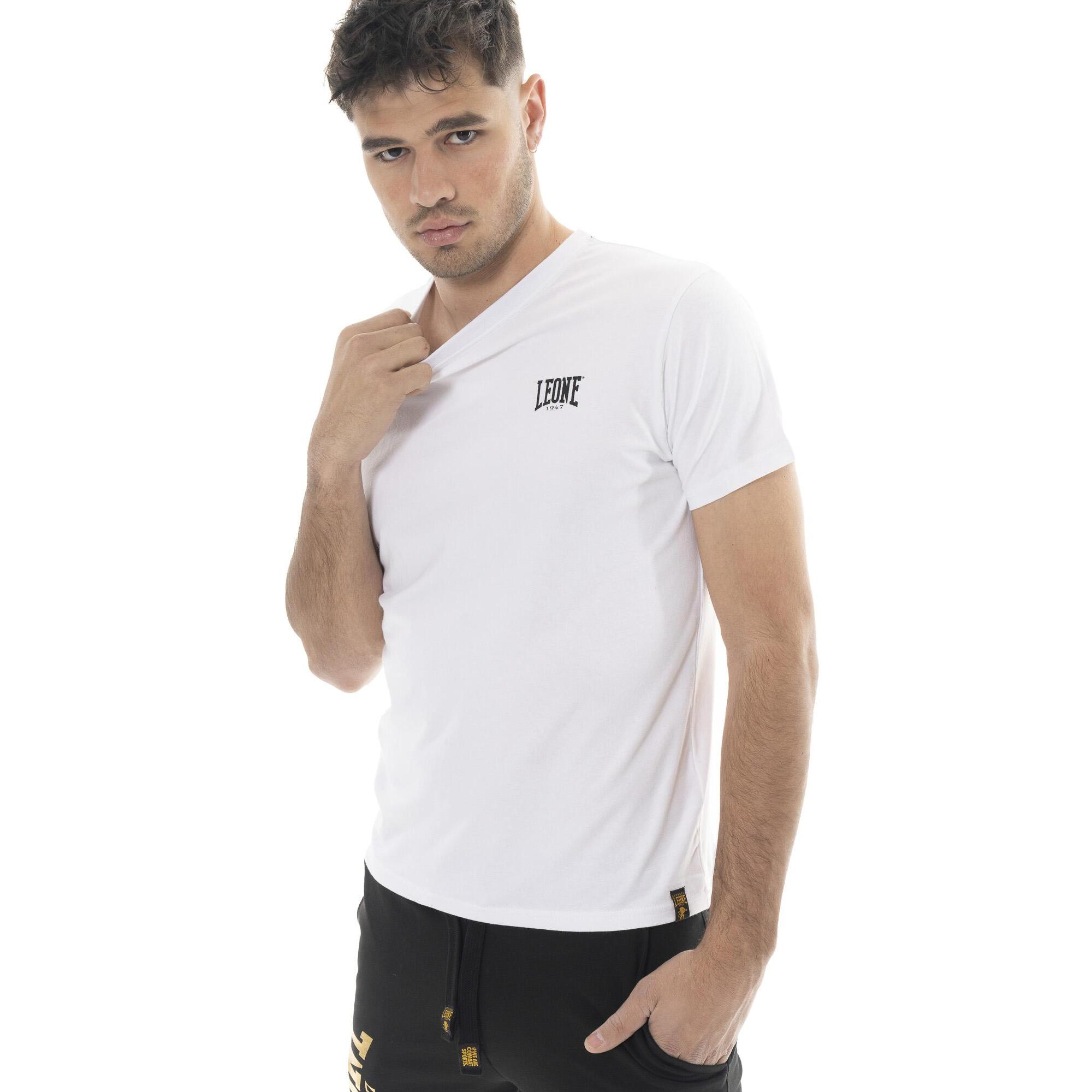 T-shirt in cotone elasticizzato a manica corta con logo Leone 1947 Gold