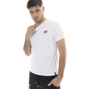 T-shirt in cotone elasticizzato a manica corta con logo Leone 1947 Gold