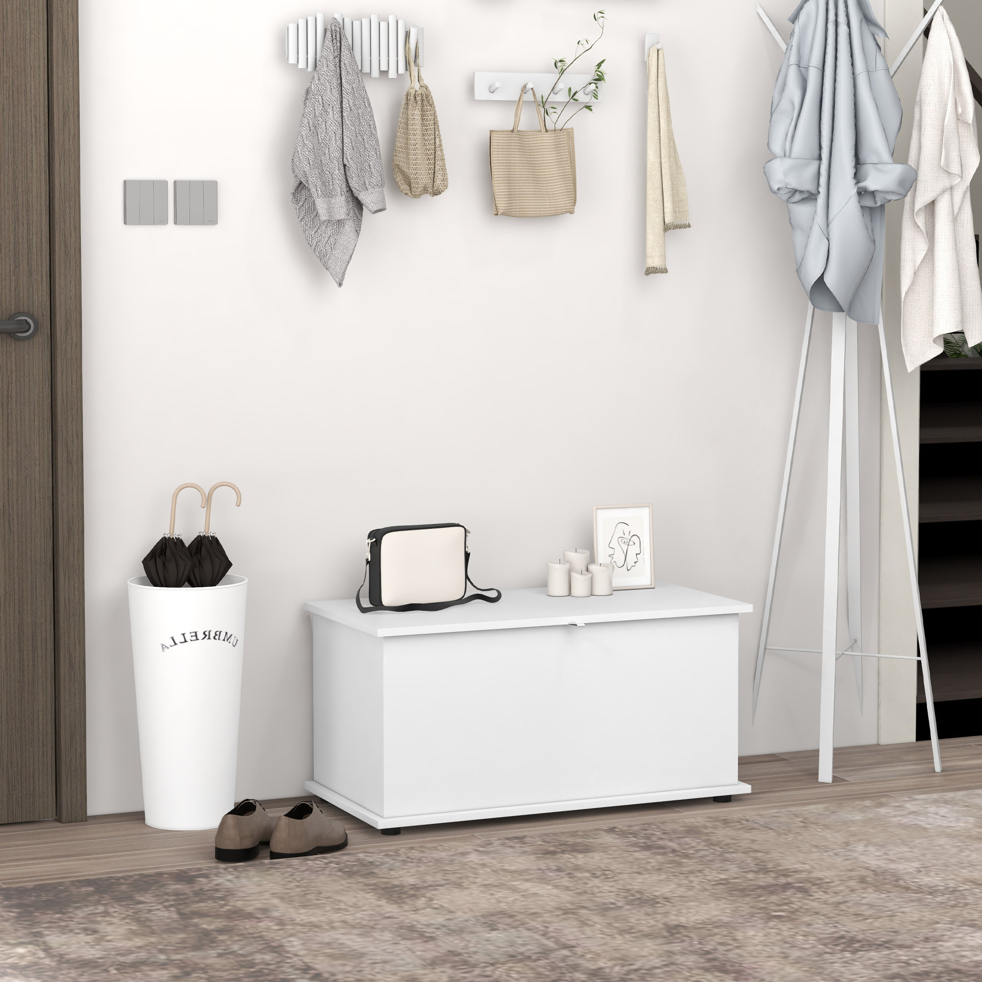 Coffre malle de rangement coffre à jouets dim. 80L x 40l x 40H cm panneaux particules blanc