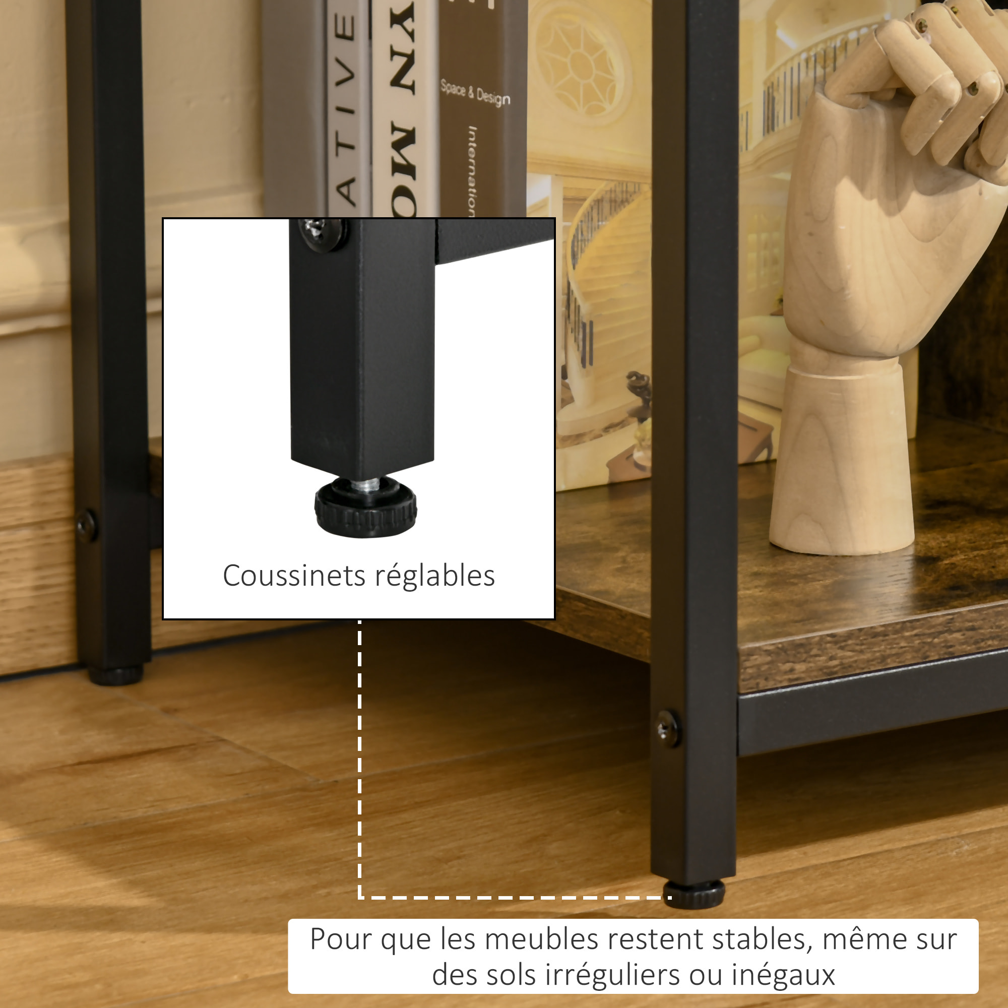 Meuble TV 110 cm, pour téléviseur jusqu'à 55 pouces avec compartiments ouverts et étagère réglable, brun rustique