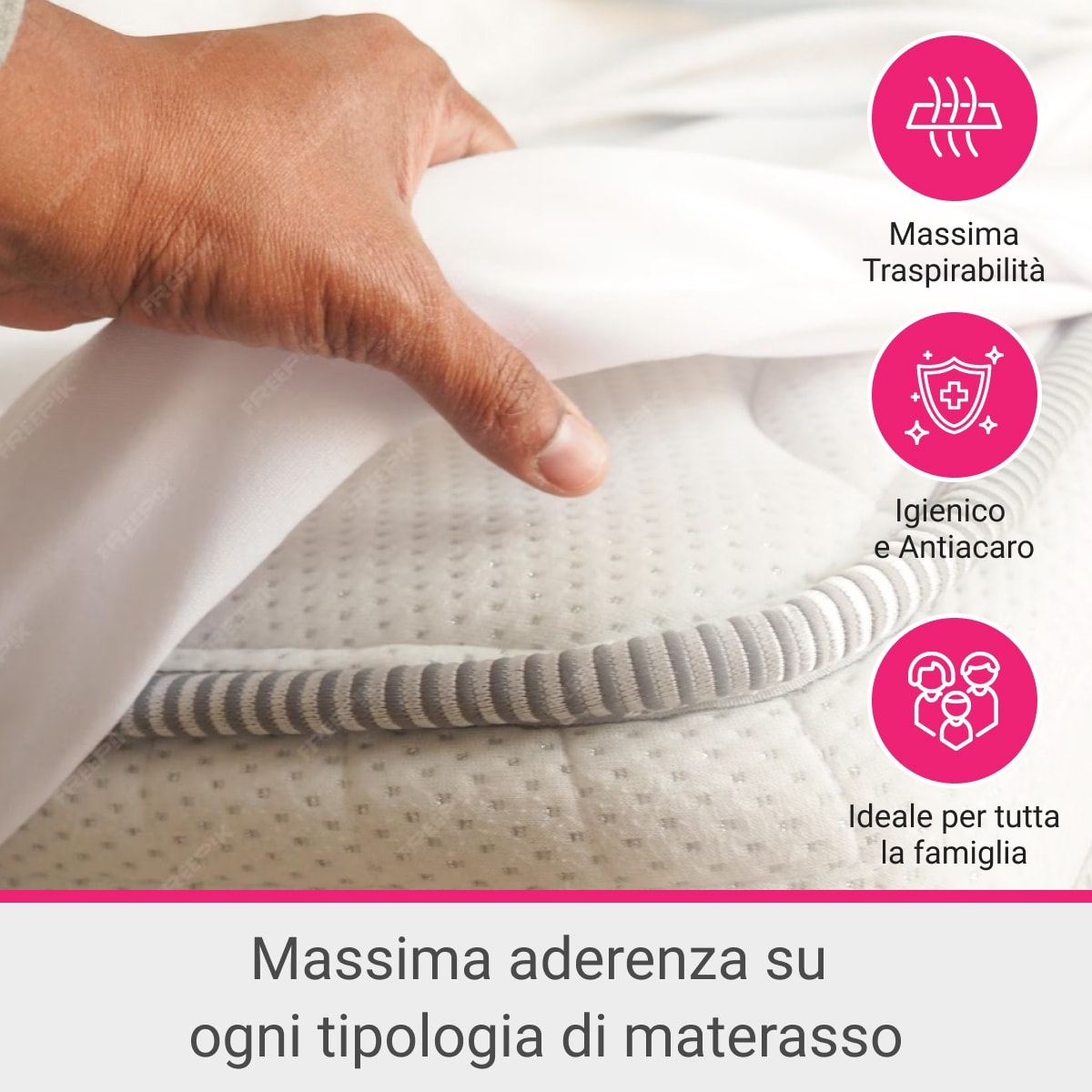 Coprimaterasso fasciato con elastico IPERSAN Puro Cotone Bianco