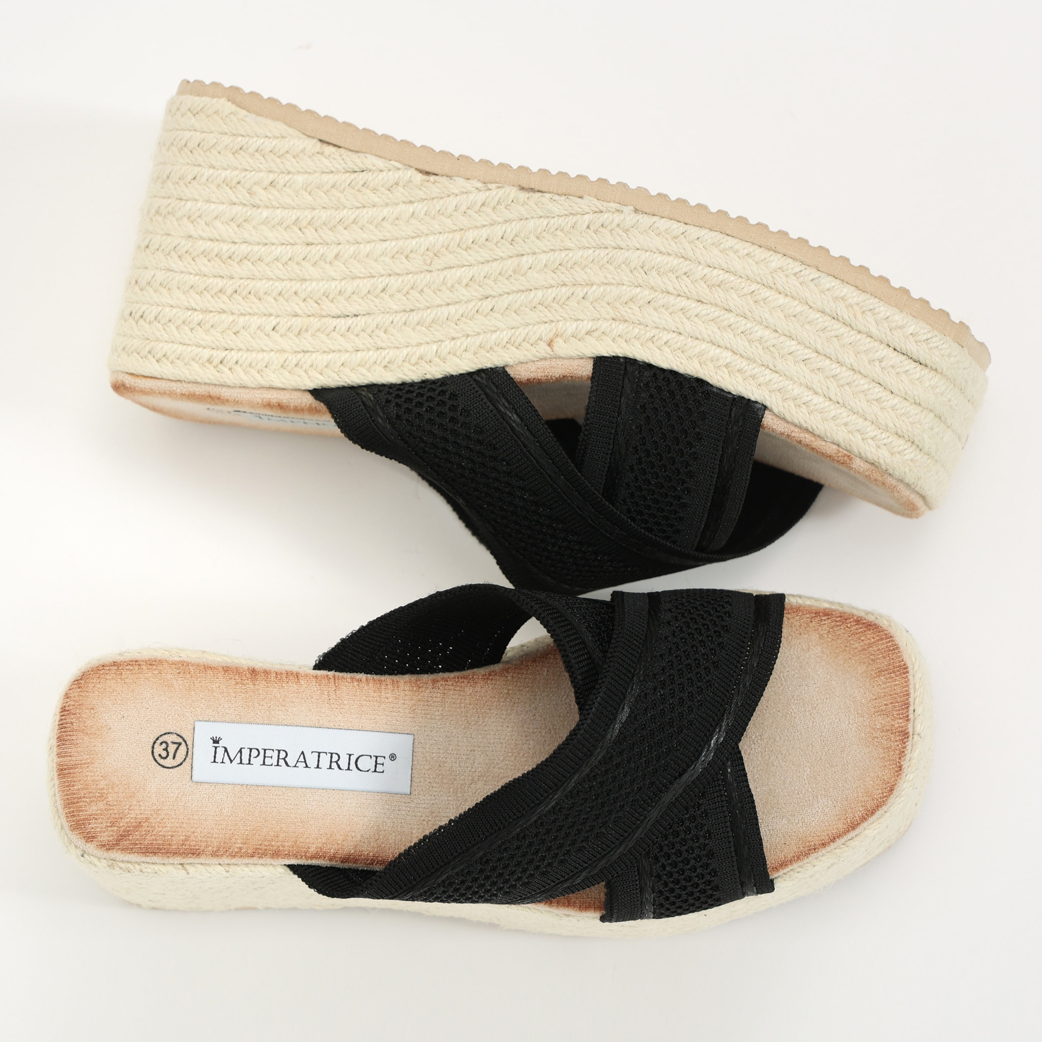 Sandali con zeppa e fasce in tessuto