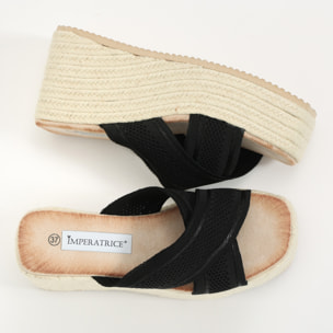 Sandali con zeppa e fasce in tessuto