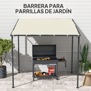 Pérgola de Pared 2,4x2,4 m Cenador de Jardín con Techo Inclinado Protección UV 30+ Impermeable y Marco de Metal para Patio Terraza Balcón Crema