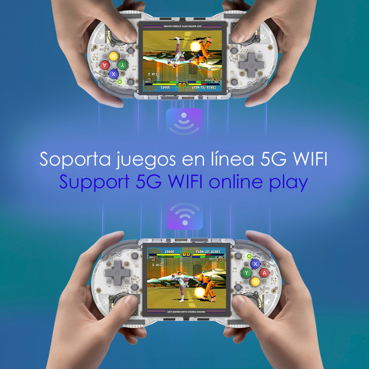 Console emulatore multipiattaforma RG353PS. Schermo IPS da 3,5"; sistema operativo Linux, quad-core da 1,8 GHz, WiFi, 128 GB. +23000 giochi.