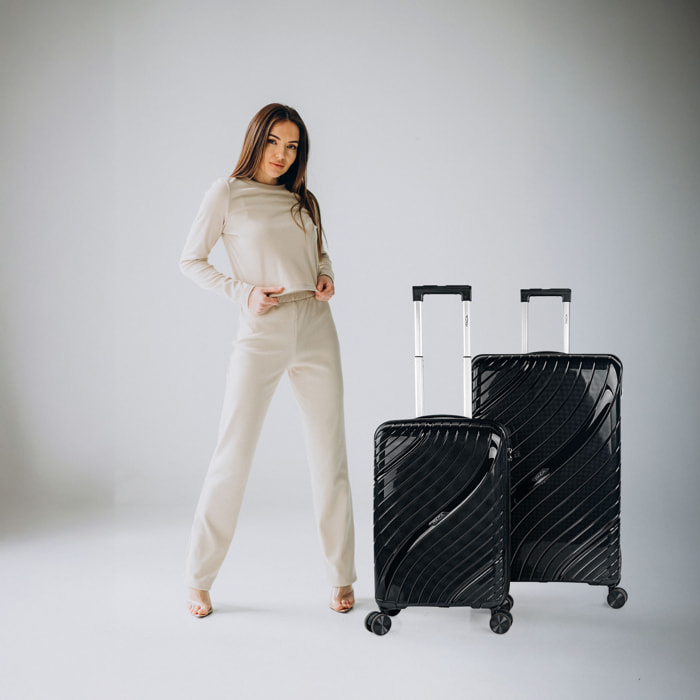 Juego De Maletas Rígidas Pp Itaca Danubio Negro