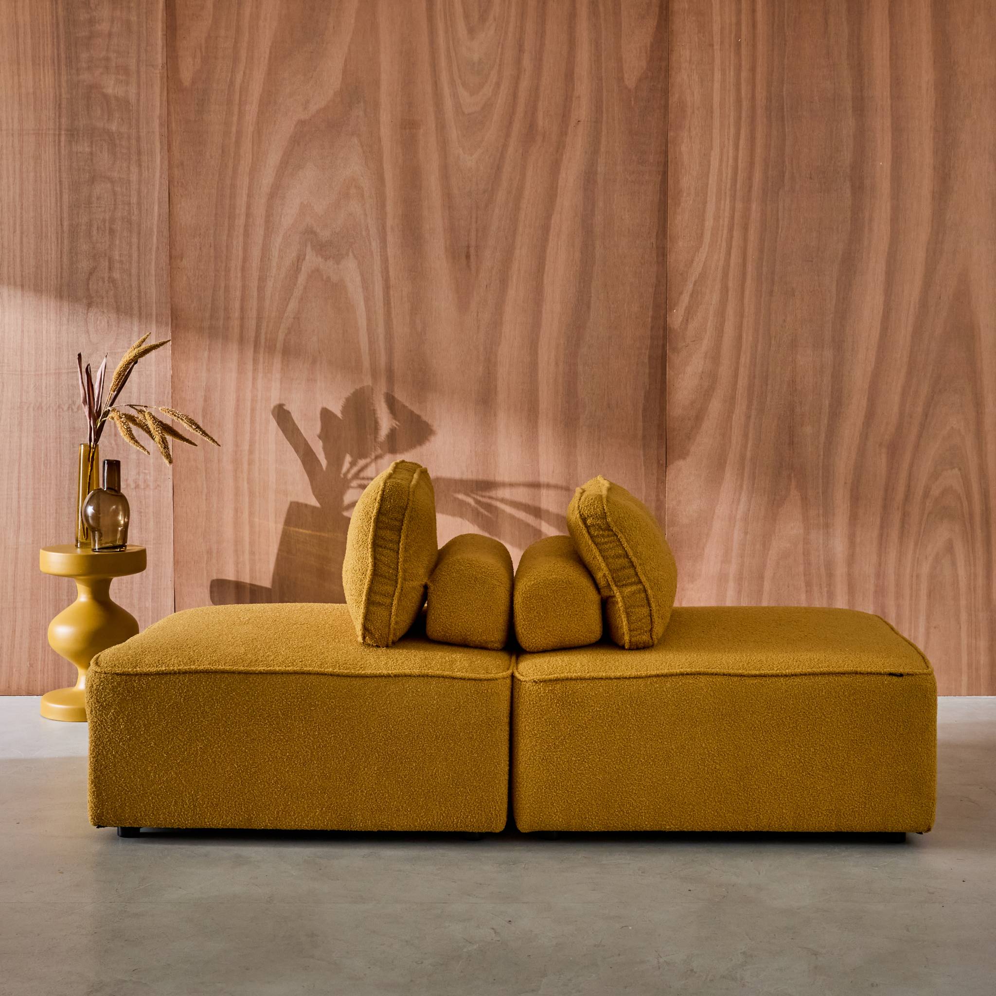 Lot de 2 chauffeuses pour canapé modulable tissu bouclette moutarde 1 place Bao. L 90 x P 90 x H 74cm