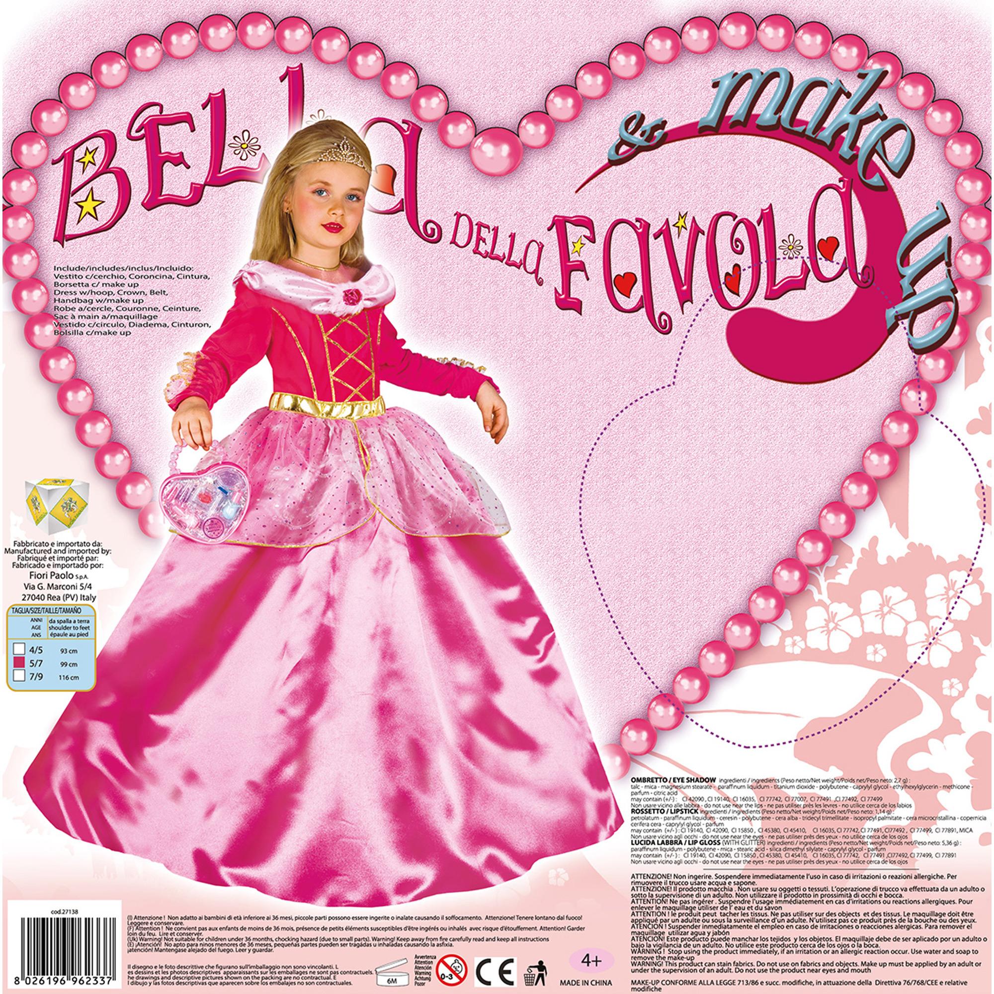 Principessa Delle Favole Costume Carnevale Valigetta Cuore Make-Up Bambina