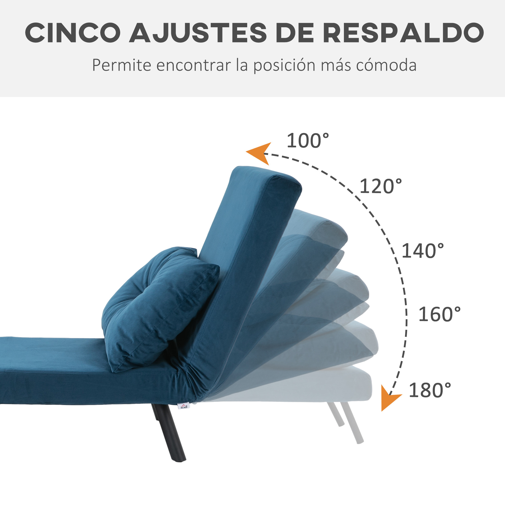 Sofá Cama Individual Plegable Silla Cama Convertible 3 en 1 con Respaldo Ajustable de 5 Niveles y Almohada Acolchada para Oficina Dormitorio Salón Carga 120 kg 63x73x81 cm Azul