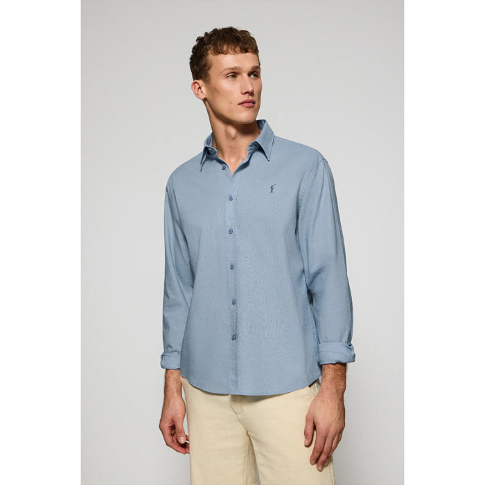 Camisa azul celeste regular de lino y algodón con bordado Rigby Go