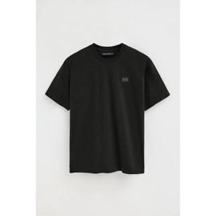 Camiseta negra de corte holgado con parche Polo Club
