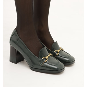 MOCASSINO MORSETTO TACCO CHOCOLA' VERDE