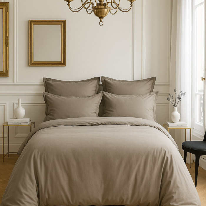 Housse De Couette 100% Satin de Coton lavé 105 Fils Gris Clair