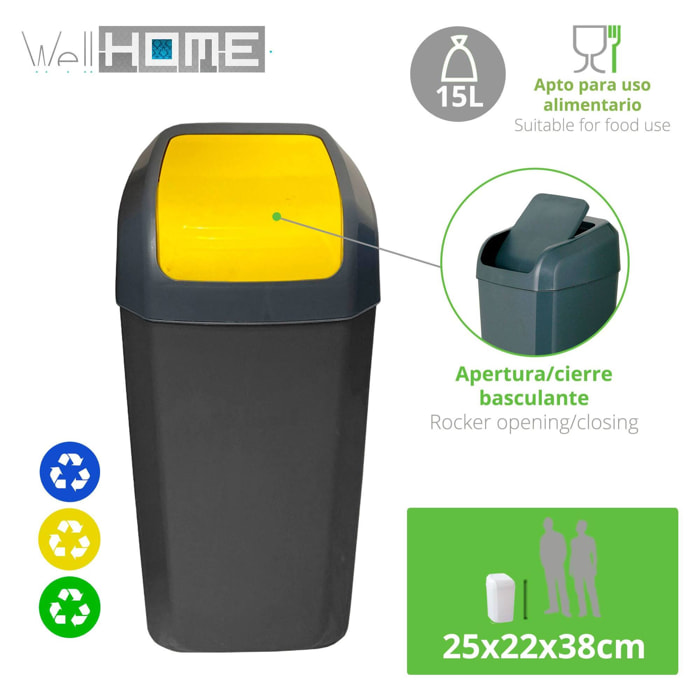 Cubo - papelera con tapa basculante de 15l color amarillo
