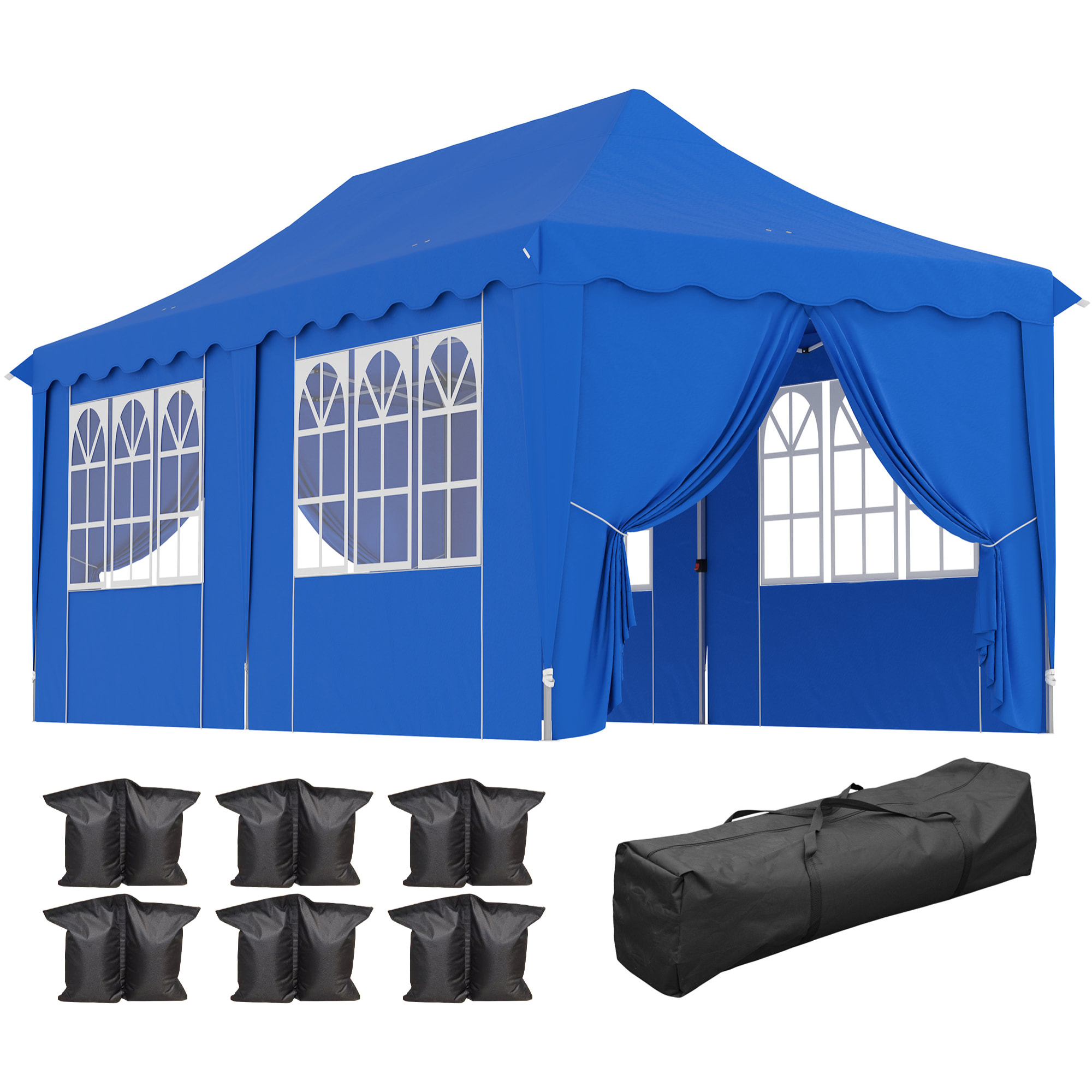 Carpa Plegable Pop-up Gazebo 6x3 m Cenador Plegable con 6 Paredes Laterales Anti-UV Altura Ajustable Bolsa de Arena y Bolsa de Transporte para Camping Fiestas